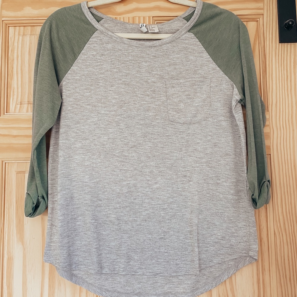 Baseball tee green and grey pocket tee